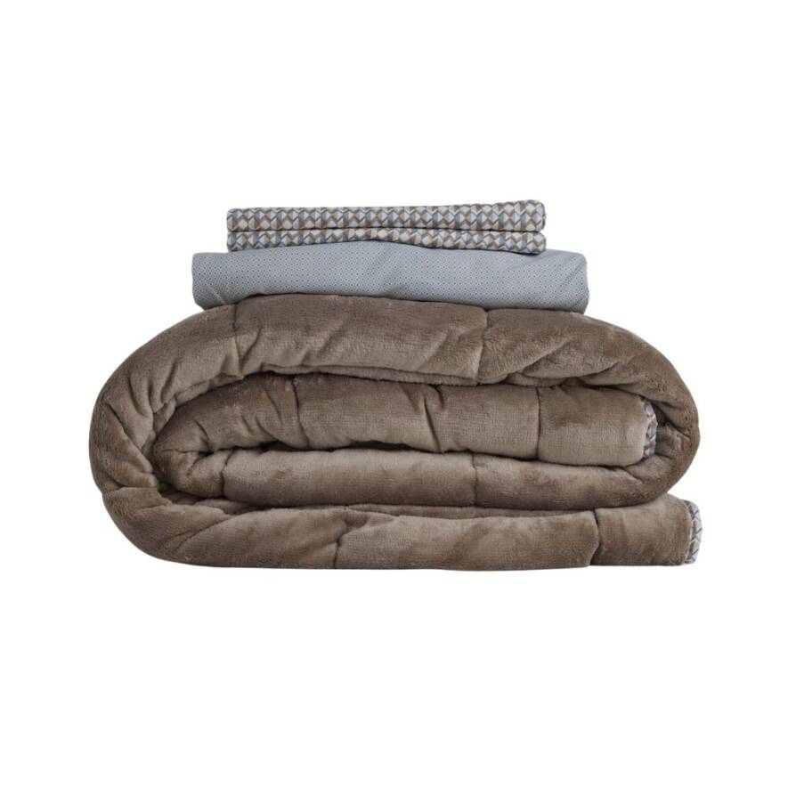 Çift Kişilik Çift Taraflı Welsoft Comforter Yorgan Seti Vizon 195x215 cm - Dormio Soft Trigo Serisi - Othello