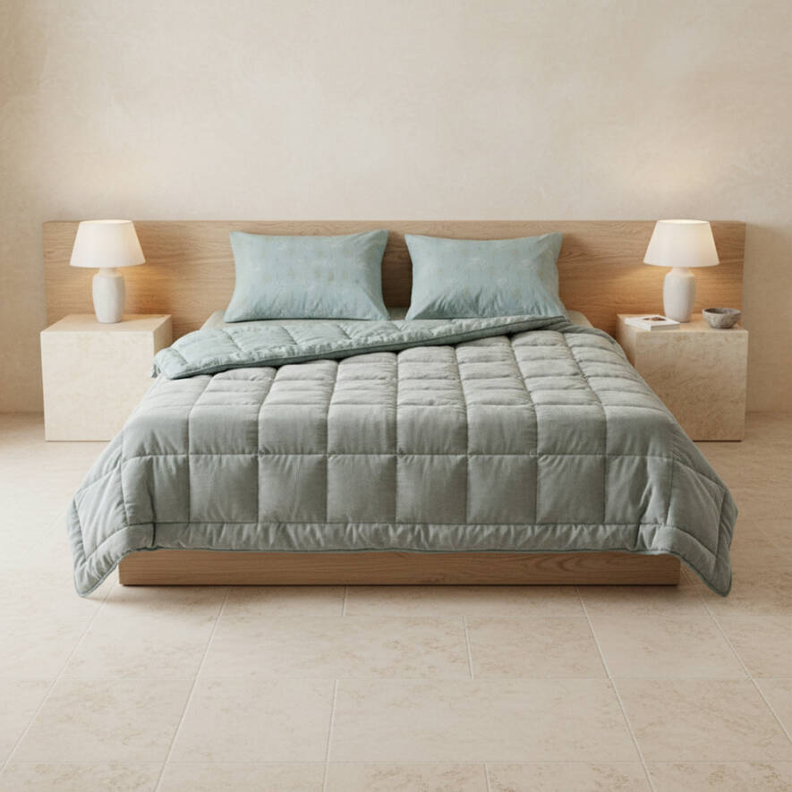 Çift Kişilik Çift Taraflı Welsoft Comforter Yorgan Seti Yeşil 195x215 cm - Dormio Soft Bloom Serisi - 3