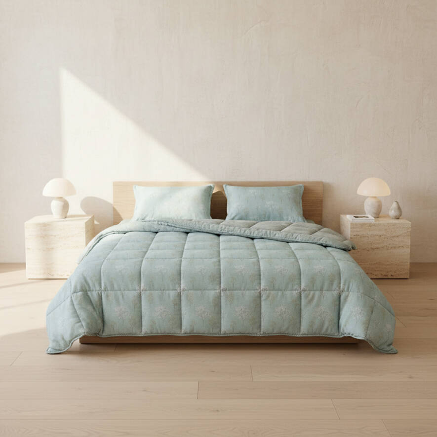 Çift Kişilik Çift Taraflı Welsoft Comforter Yorgan Seti Yeşil 195x215 cm - Dormio Soft Bloom Serisi - 1